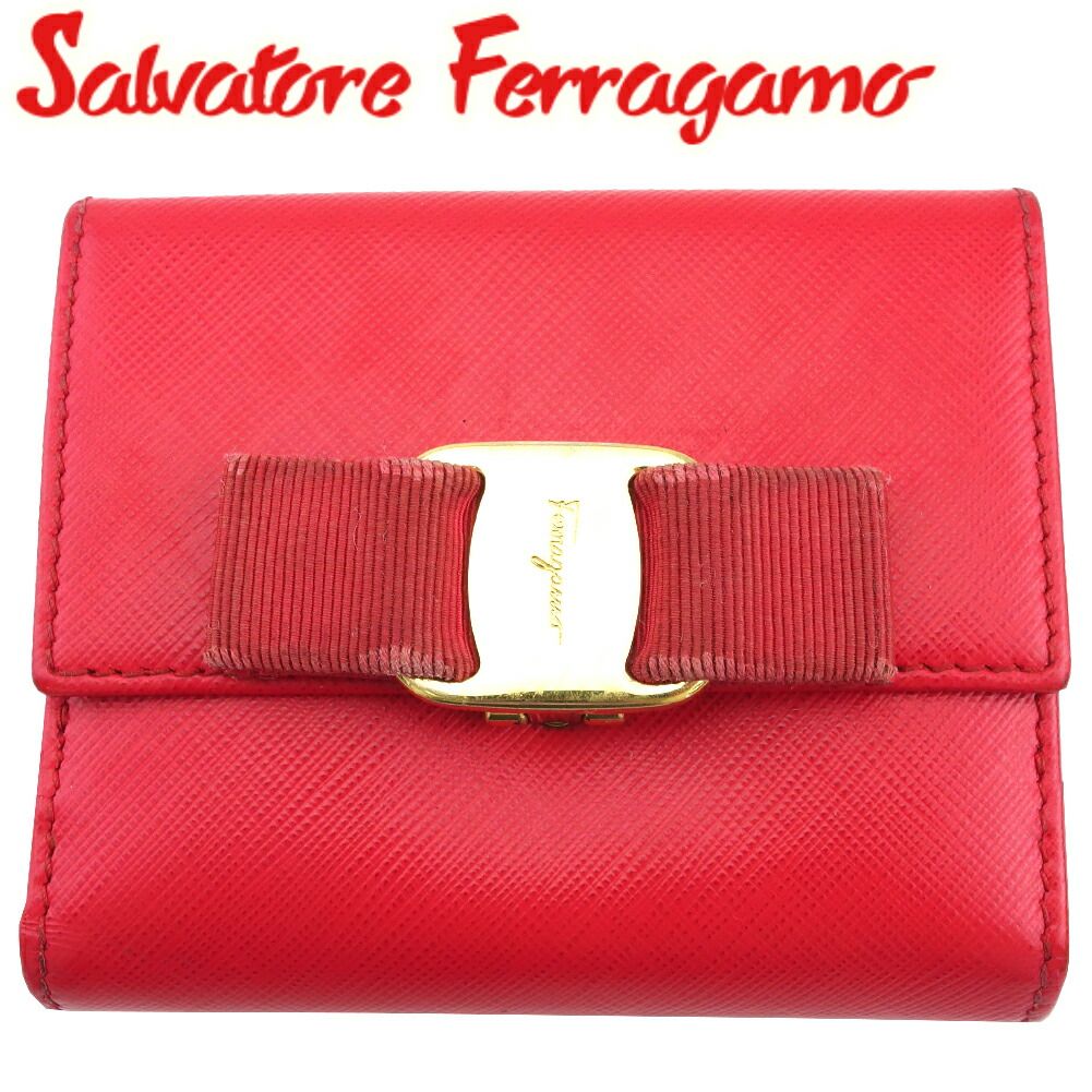 Salvatore Ferragamo ヴァラ　赤6 1/2Ｃ　フェラガモ サルヴァトーレフェラガモ Salvatore Ferragamo 二つ折り財布