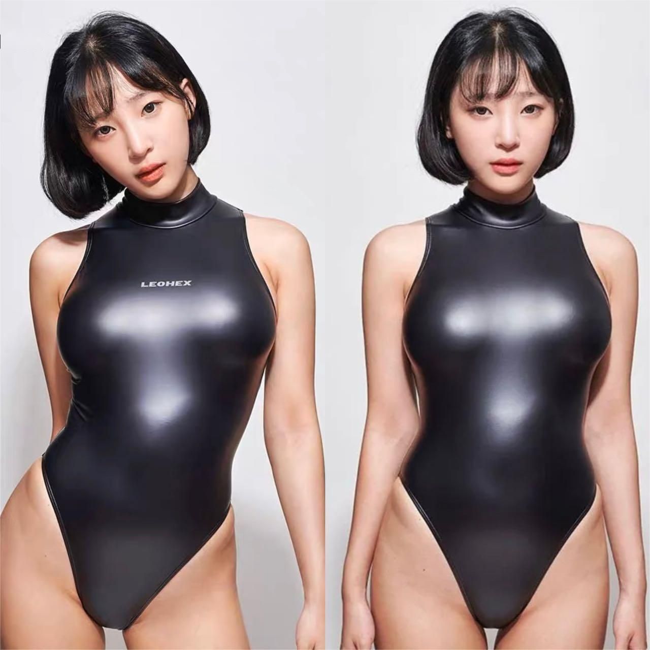 LEOHEX 背中ファスナー 競泳水着 ハイネックレーシング コスプレ衣装 