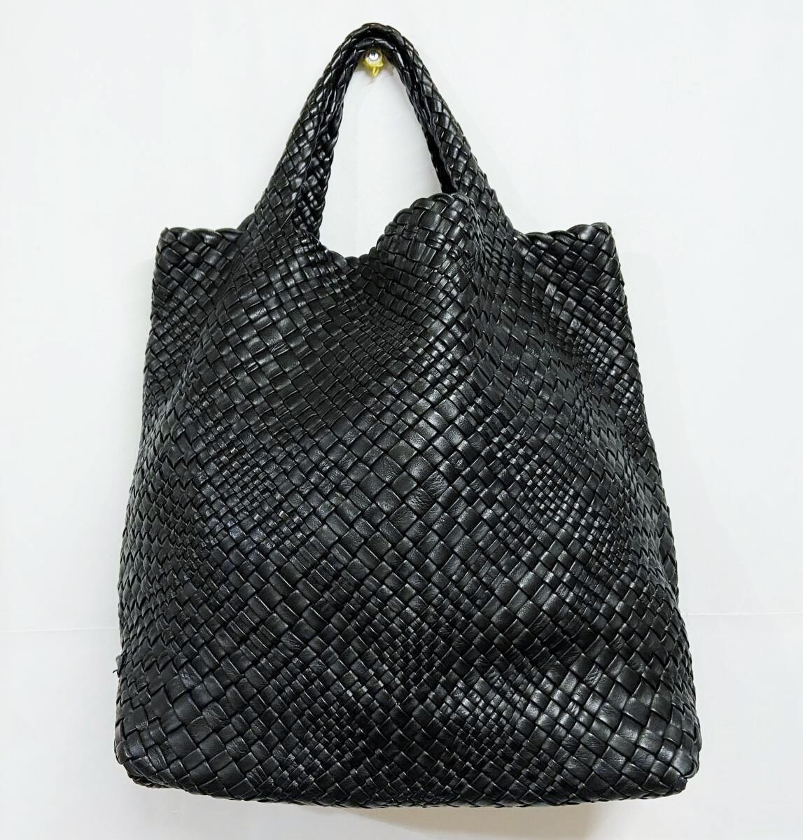 専用品FALORNI BLACK イントレチャート レザー 肩掛けトートバッグ