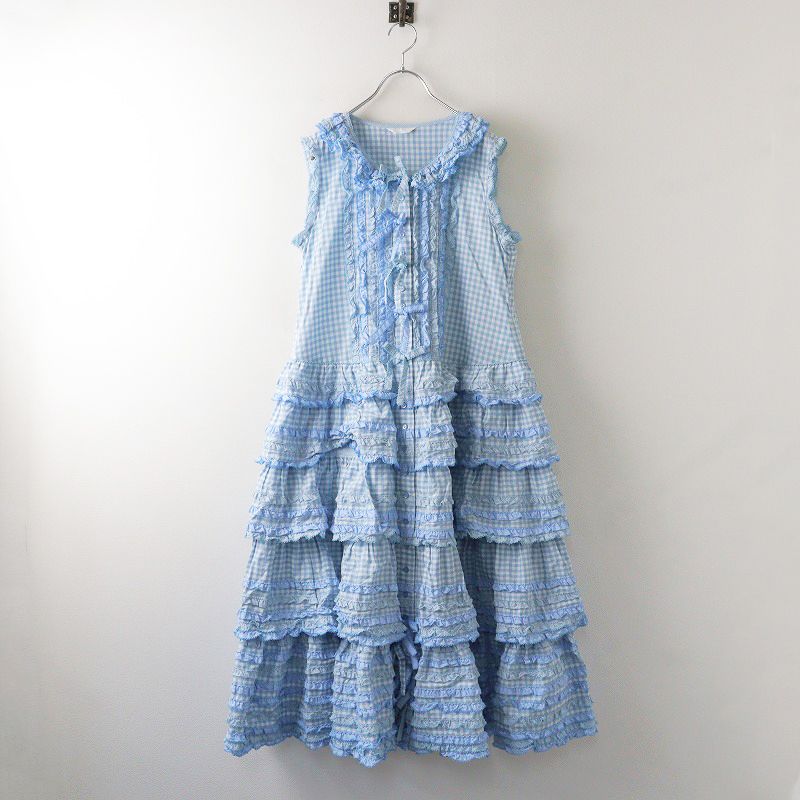 ギンガムチェックパッチワークフリルワンピース サックス 【公式通販】