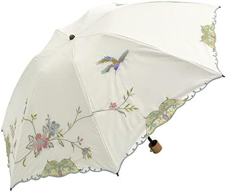 シノワズリーモダン 日傘 折りたたみ レディース１級遮光 UVカット 晴雨兼用 耐久撥水 軽量 花鳥刺繍