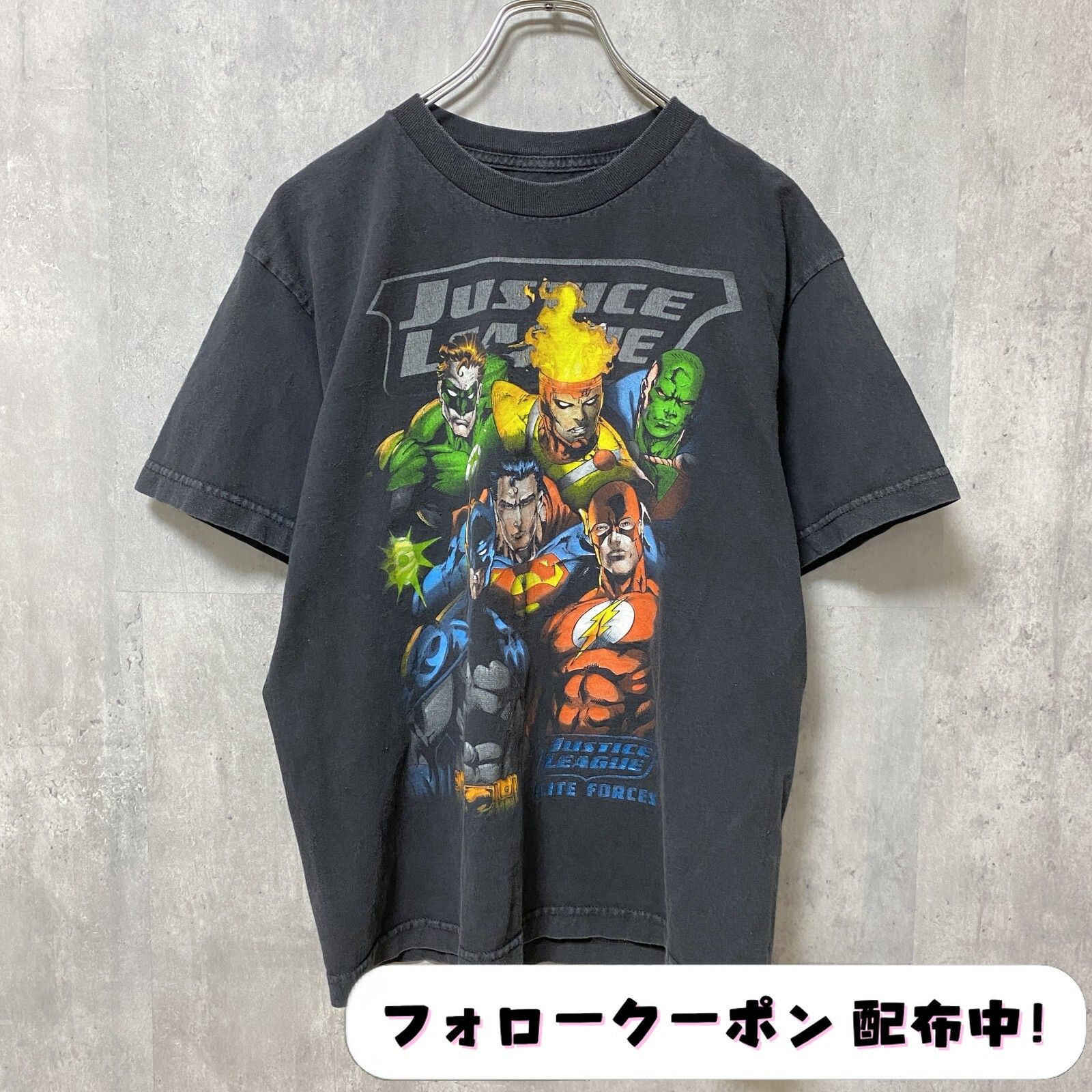 古着 used　DC Comics　JUSTICE LEAGUE　半袖プリントTシャツ　アメコミ　黒　ブラック　ビッグシルエット　オーバーサイズ