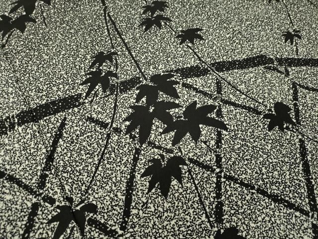 平和屋着物○二代目 川村久太郎 訪問着 籬枝葉文 たたき染め 黒地