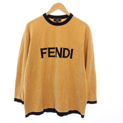 フェンディ FENDI ヴィンテージ ベロアTシャツ カットソー 長袖 ロゴ 46 ベージュ |KH