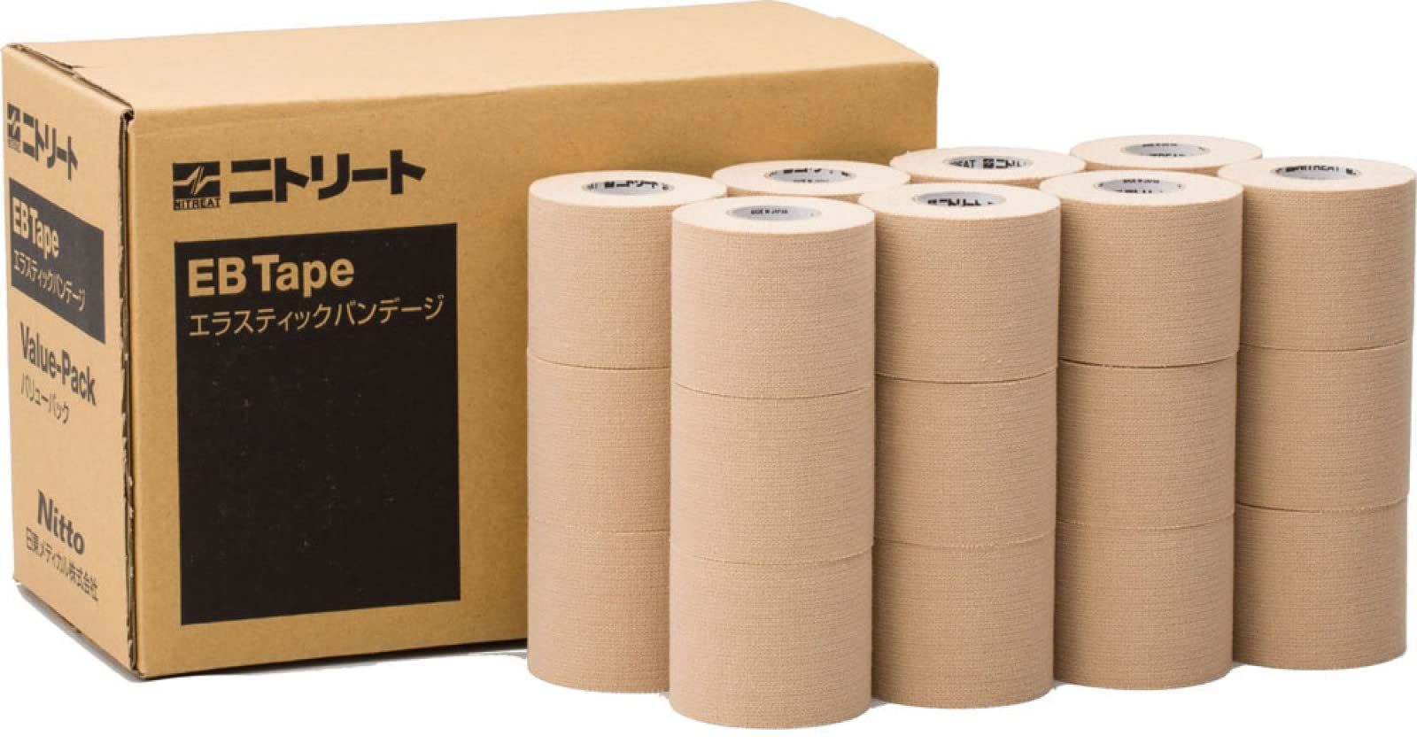 Style:幅50mm×長さ4.6m [24巻入] ニトムズ ニトリート EBテープ バリューパック スポーツテープ 大容量 伸縮 厚手 がっちり固定 ケガ対策 はがれにくい 過度の圧迫がない ベージュ 幅50mm×長さ4.6m [