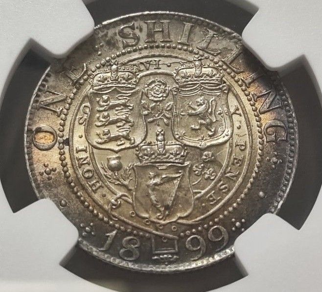 トーン出現 】NGC 1899 イギリス 1シリング銀貨 ヴィクトリア女王 MS62