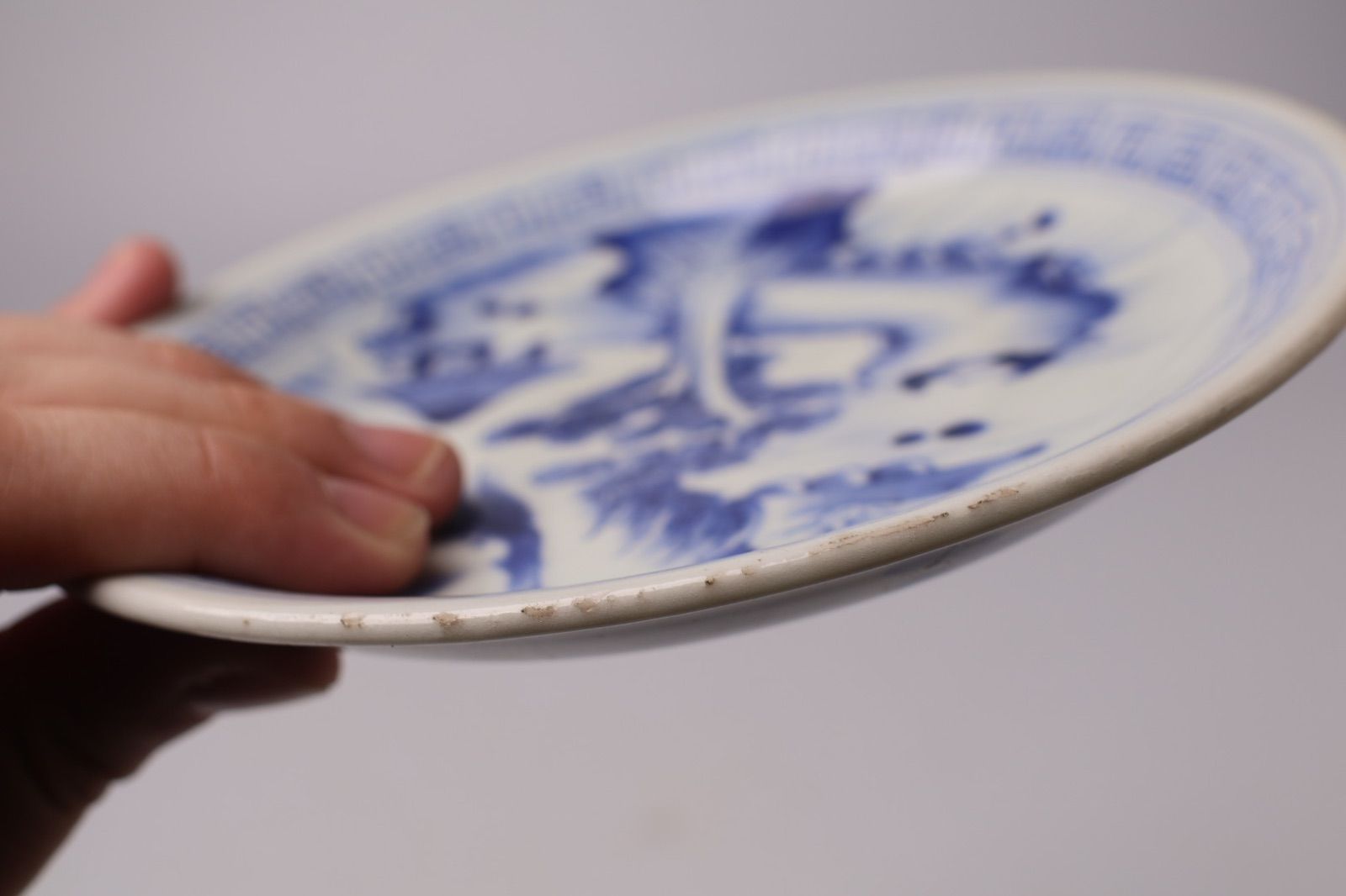  854 染付 山水 亀山焼 骨董 アンティーク 中皿 5寸皿 セット 皿 食器