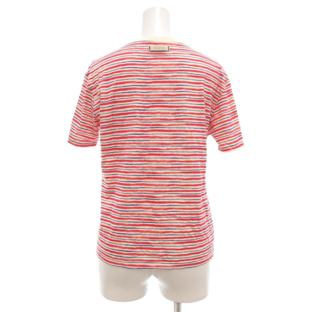 グッチ GUCCI ヒグチユウコ Higuchi Yuko Tシャツ カットソー ボーダー 猫プリント 半袖 12 オフホワイト ピンク ブルー |UO GY19 AA