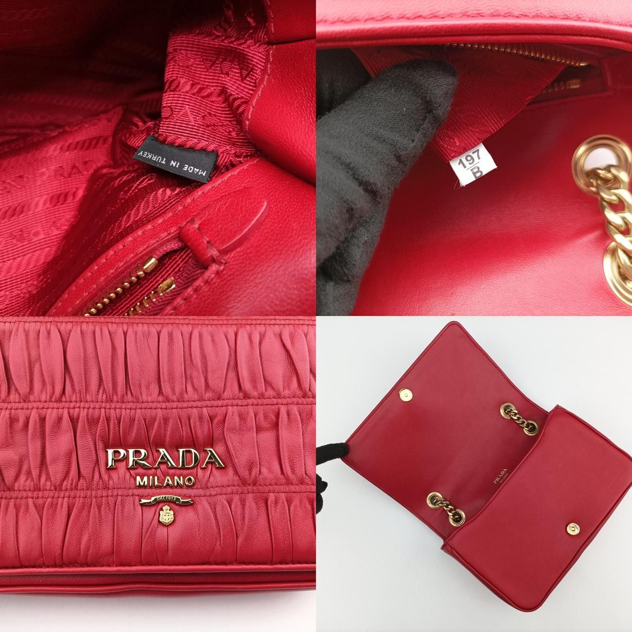 プラダPradaギャザーレッドレザー1BD137197|B