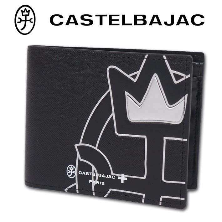 カステルバジャック CASTELBAJAC 牛革 二つ折り財布 ウプロ ブラック 黒 メンズ レディース レザー 定価18 700円 家紋ロゴ 無料ラッピング