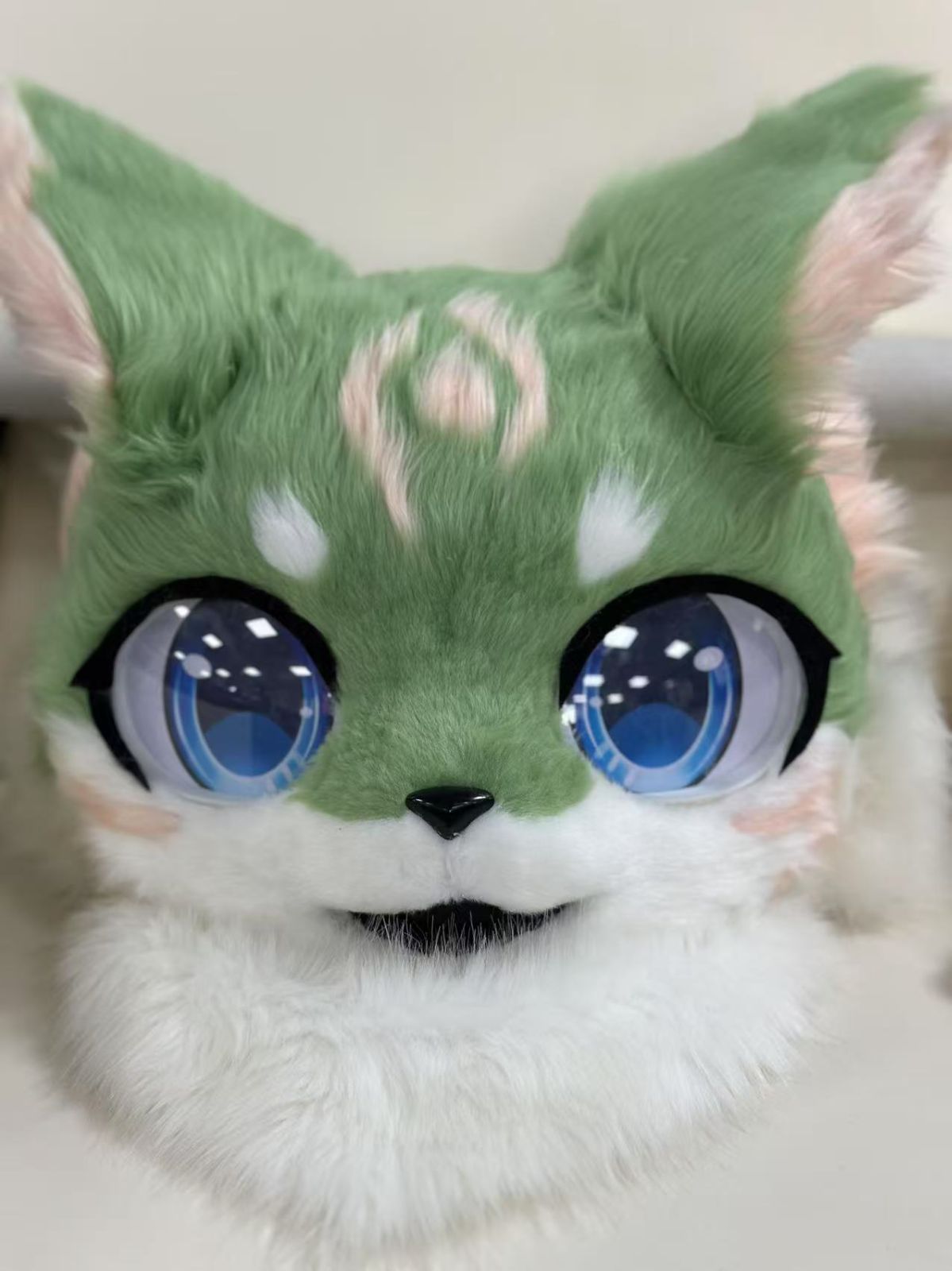 ファースーツ 着ぐるみセット NO.190 緑 グリーン 猫 ケモノ ファースーツ 全頭ヘッド ぬいぐるみ コスプレ コスチューム