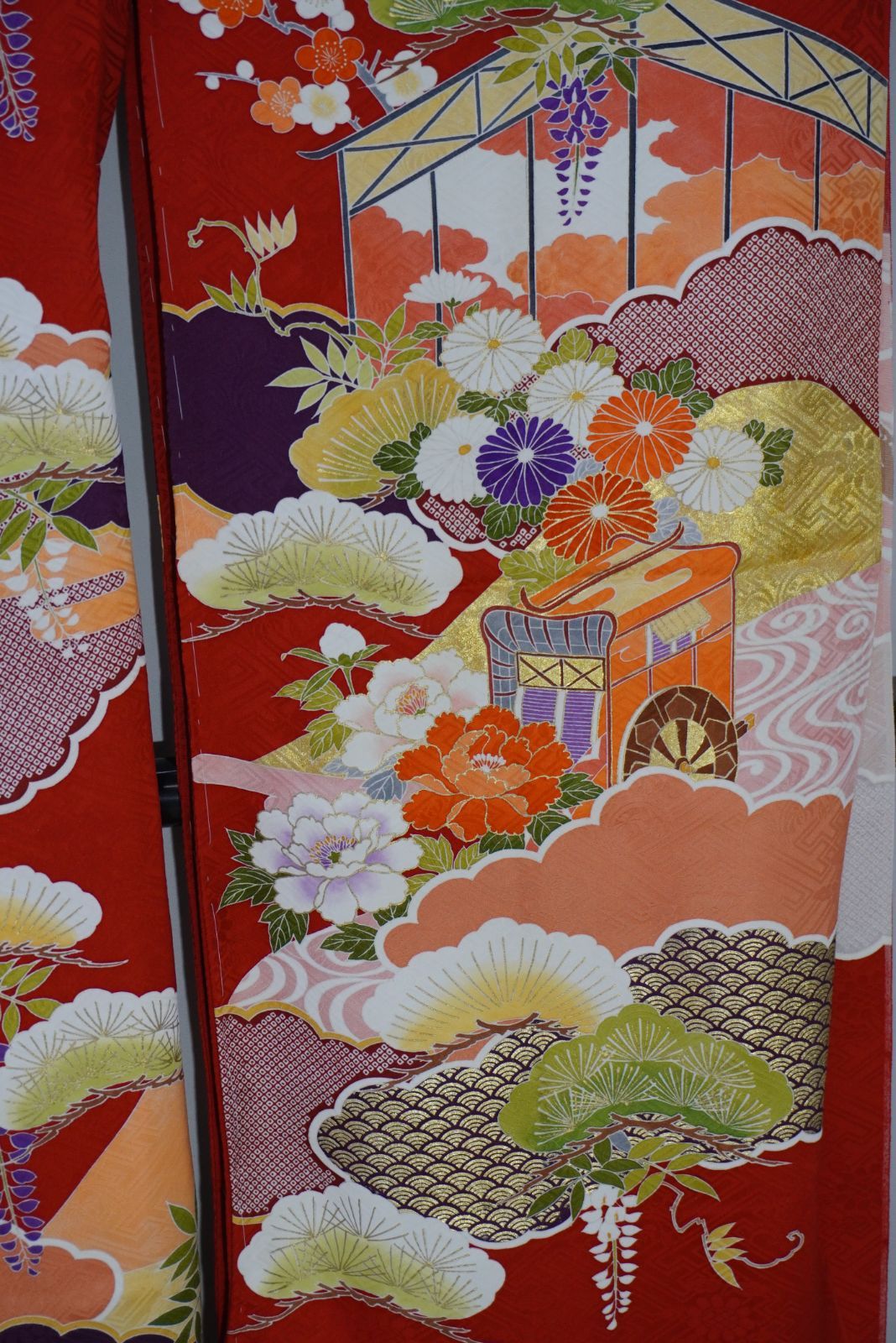 振袖 手描き 京友禅 京都 本物 赤地 御所車 高級振袖 成人式 最高級