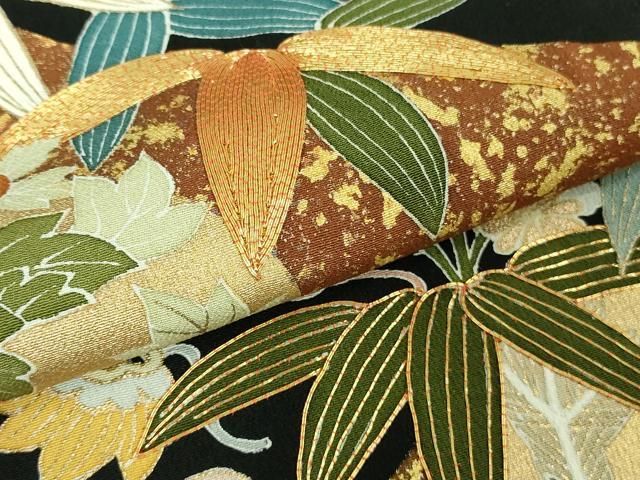 平和屋本店□極上 創業460年・千總 黒留袖 駒刺繍 宝尽くし笹花文 金彩