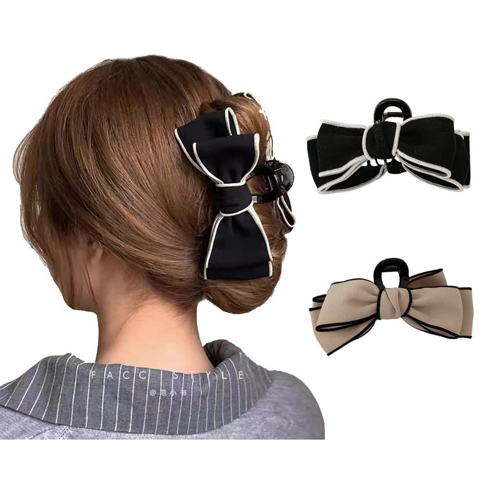 レディース人気シンプルヘアクリップリボン大大きめバンスクリップ黒シンプルヘアアクセサリー髪留め髪飾りヘアアクセ ブラック
