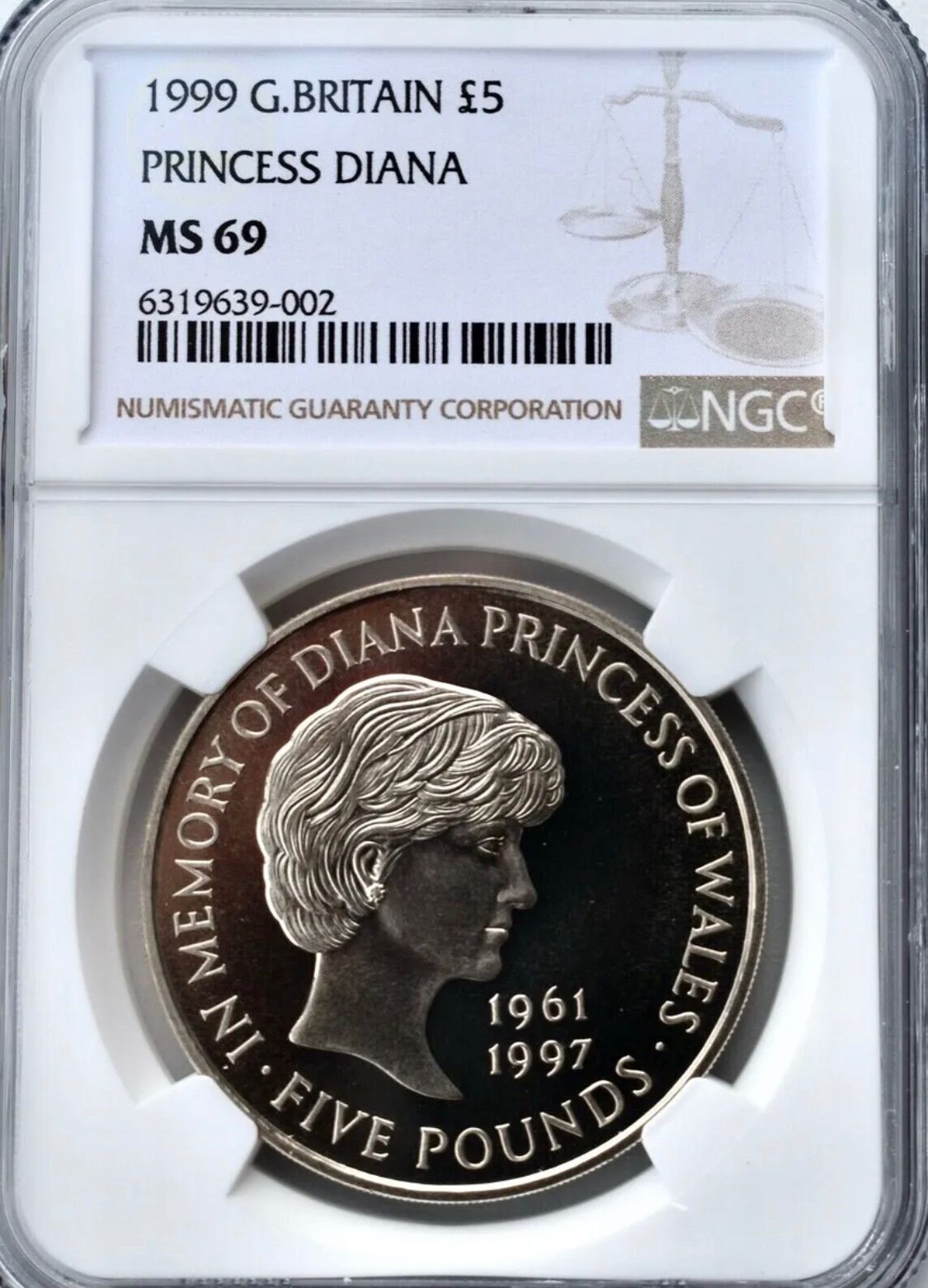 1999年　ダイアナ　追悼白銅貨　NGC準最高鑑定　イギリス　アンティークコイン￥117500