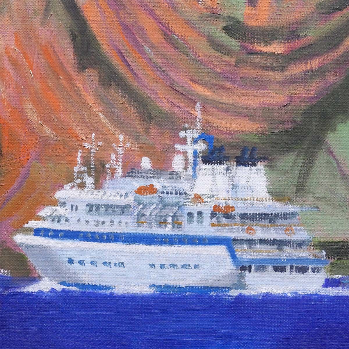 柳原良平 鳥島 小笠原 油彩10号 風景画 船 アート 絵画原画 油絵 真作保証 柳原良平 鳥島 小笠原 油彩10号 風景画 客船 にっぽん丸