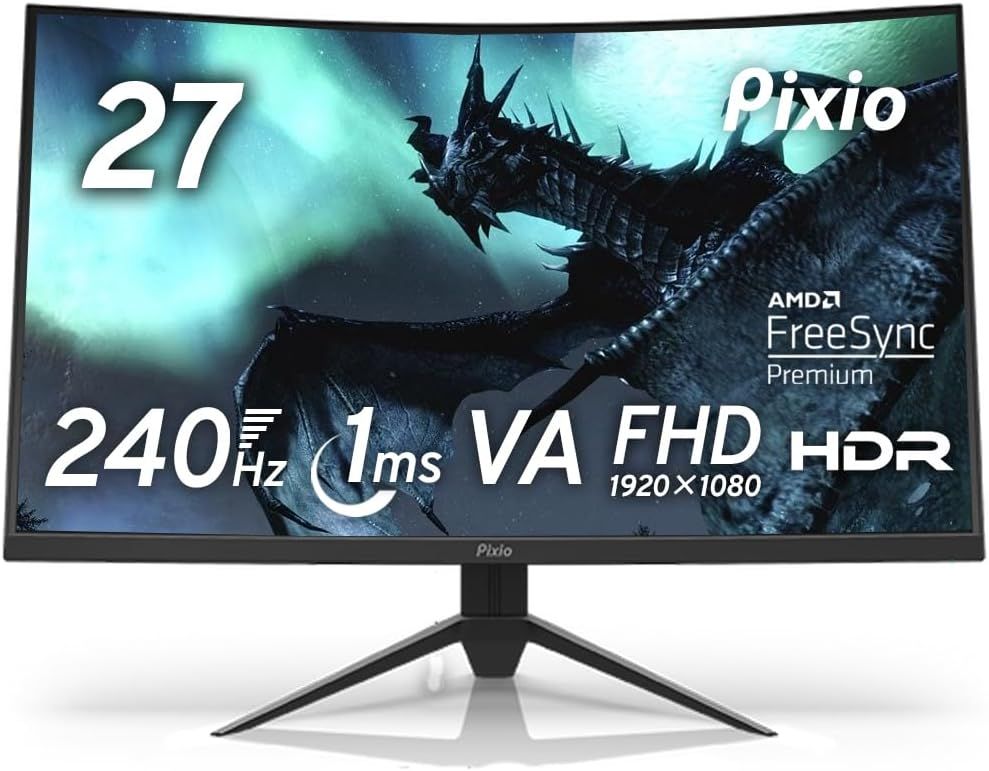 【ジャンク品】Pixio PXC279 湾曲 ゲーミングモニター 27インチ FHD VA 240Hz 1ms