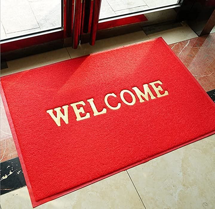 BEVERLY1617 互換品玄関マット 泥落とし 屋外 屋内 80x120cm WELCOME ウェルカムマット レッド レッド 玄関マット 業務用耐久性吸水泥除け玄関屋外用マット滑り止め
