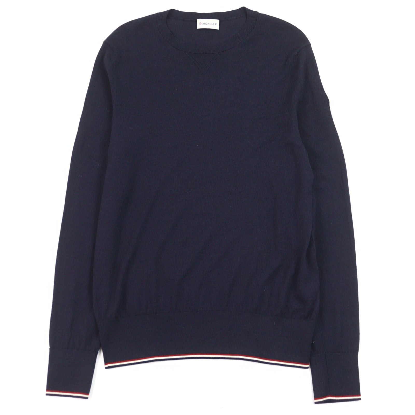 ★美品★MONCLER モンクレール ロゴデカワッペン セーター ニット 紺　L ☆美品☆MONCLER モンクレール ロゴデカワッペン セーター