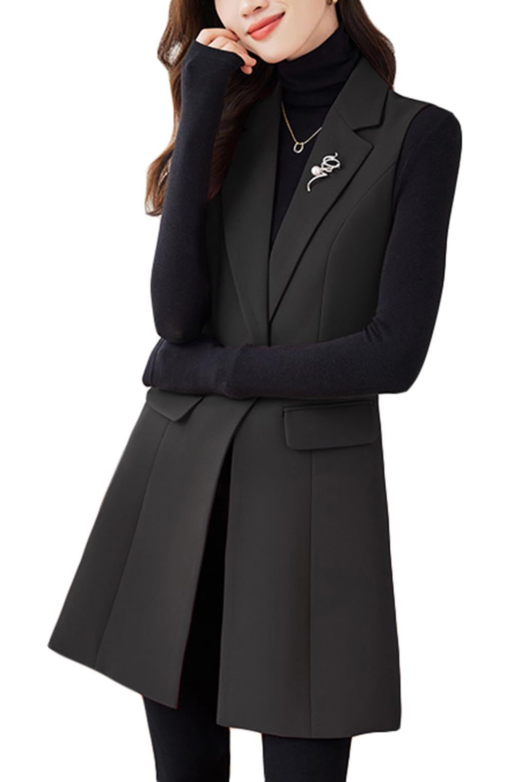 [ＪＩＹＵＴＯＲ] テーラードベスト レディース ロングベスト 無地 ブレザージレ フォーマル オフィス 通勤OL ノースリーブ スーツベスト アウター 大人 フェミニン 春秋 3色