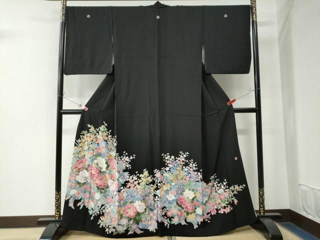 平和屋着物●豪華黒留袖 友禅 作家物 牡丹草花文 正絹 CAAW7722yc