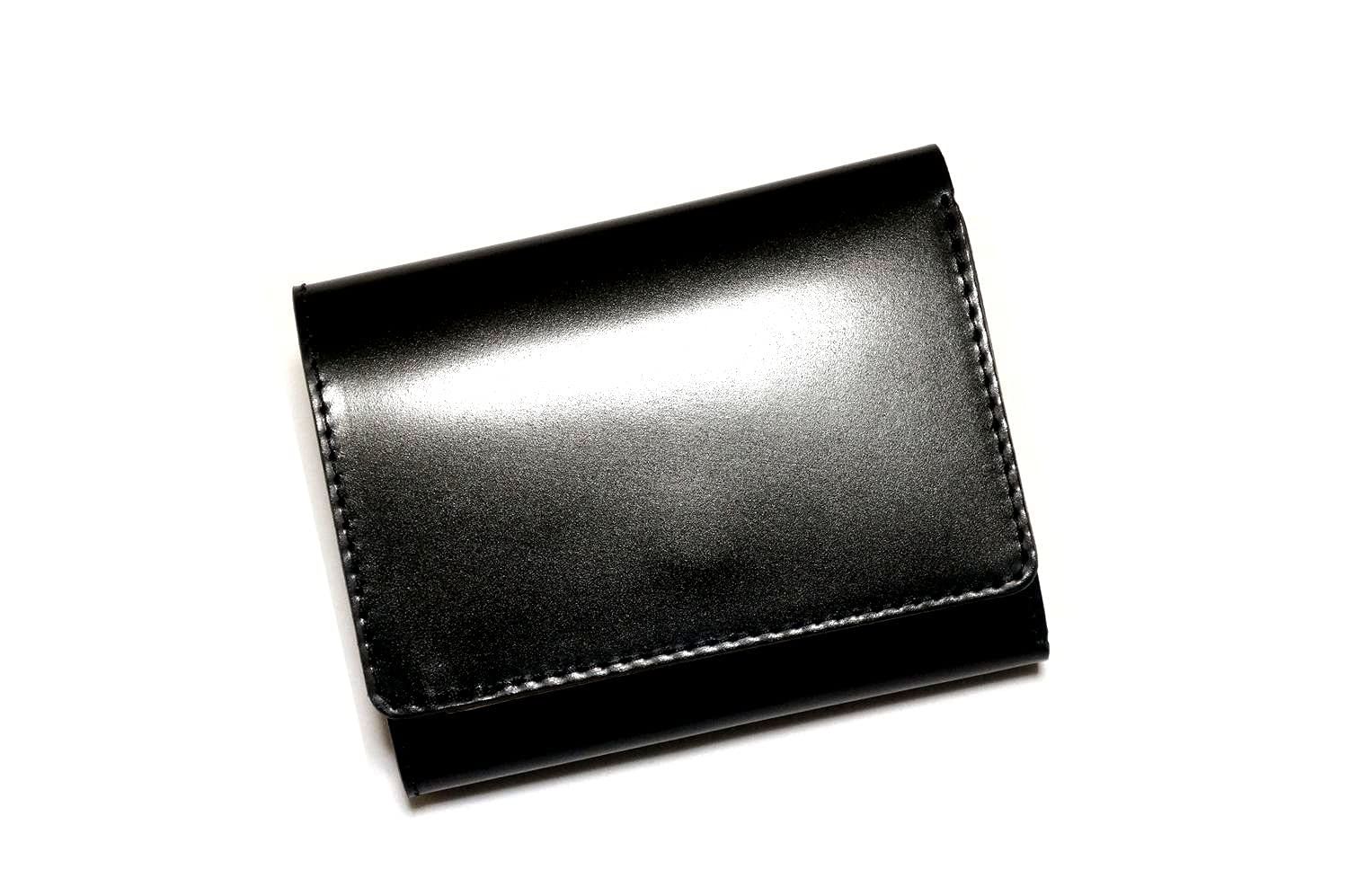 コードバン Cordovan 馬革 オイル 三つ折り財布 牛革レザー 新喜皮革 ホースハイド コインケース ミニウォレット 財布 馬革 ベジタブルタンニン 本革 ブラック ブラック