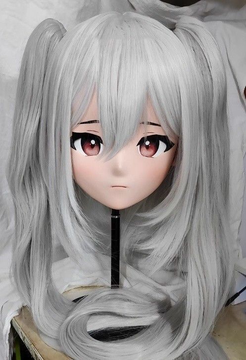 ハーフマスク 眼球付き カツラ付き NO.3 樹脂製 ヘッドロリータ人形 コスプレマスク 変身 仮装 着ぐるみ 二次元美少女