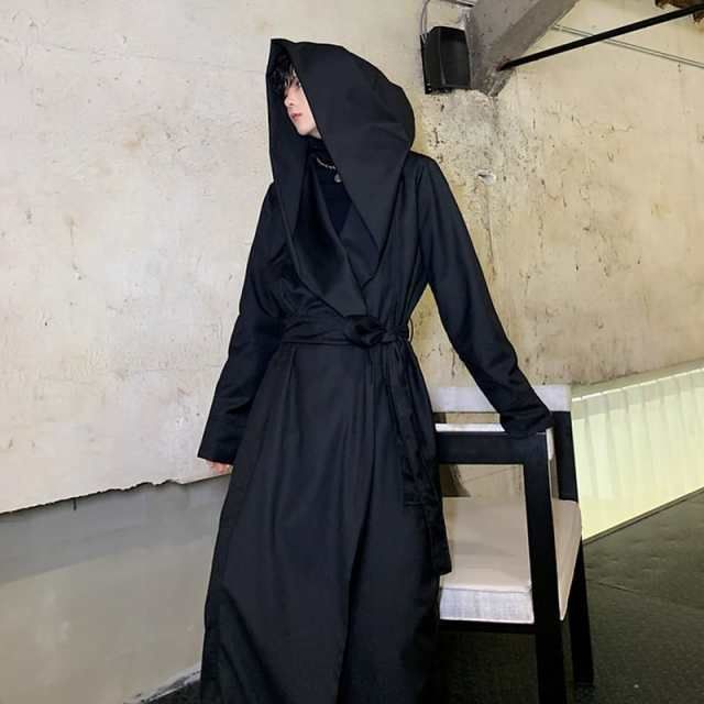 メンズ フード付き コート ロング ガウン アウター 大きめ 春