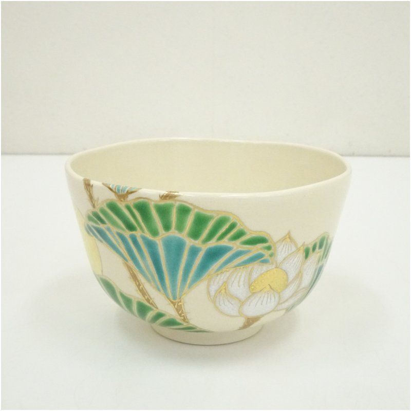 茶道具 鳴滝窯 橋本城岳作 色絵 蓮の絵 茶碗 京焼 鳴滝窯 橋本城岳造 色絵蓮花文茶碗（共箱） 茶道 抹茶 おしゃれ