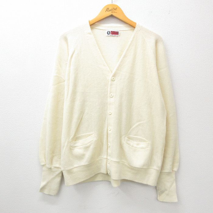 XL/古着 長袖 セーター メンズ 90s 無地 ラグラン アクリル 薄黄 イエロー 24sep19 中古 ニット トップス