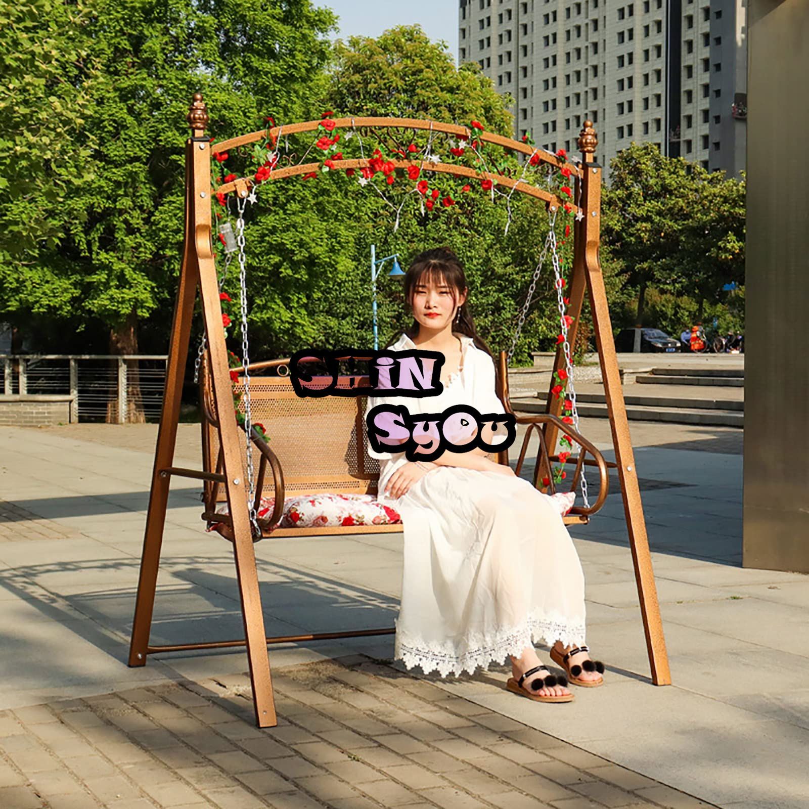 屋外 ブランコ ガーデンブランコ アイアンスイング 二人乗り ブランコ 屋外 庭 ブランコ 防水 日焼け止め 公園や庭に適しています 茶色 - メルカリ