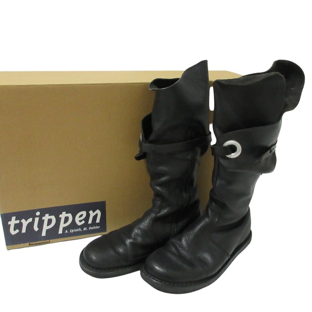 trippen トリッペン レザー ロングブーツ WARRIOR-BUF-92 38 約24～24.5cm ブラック レディース 古着