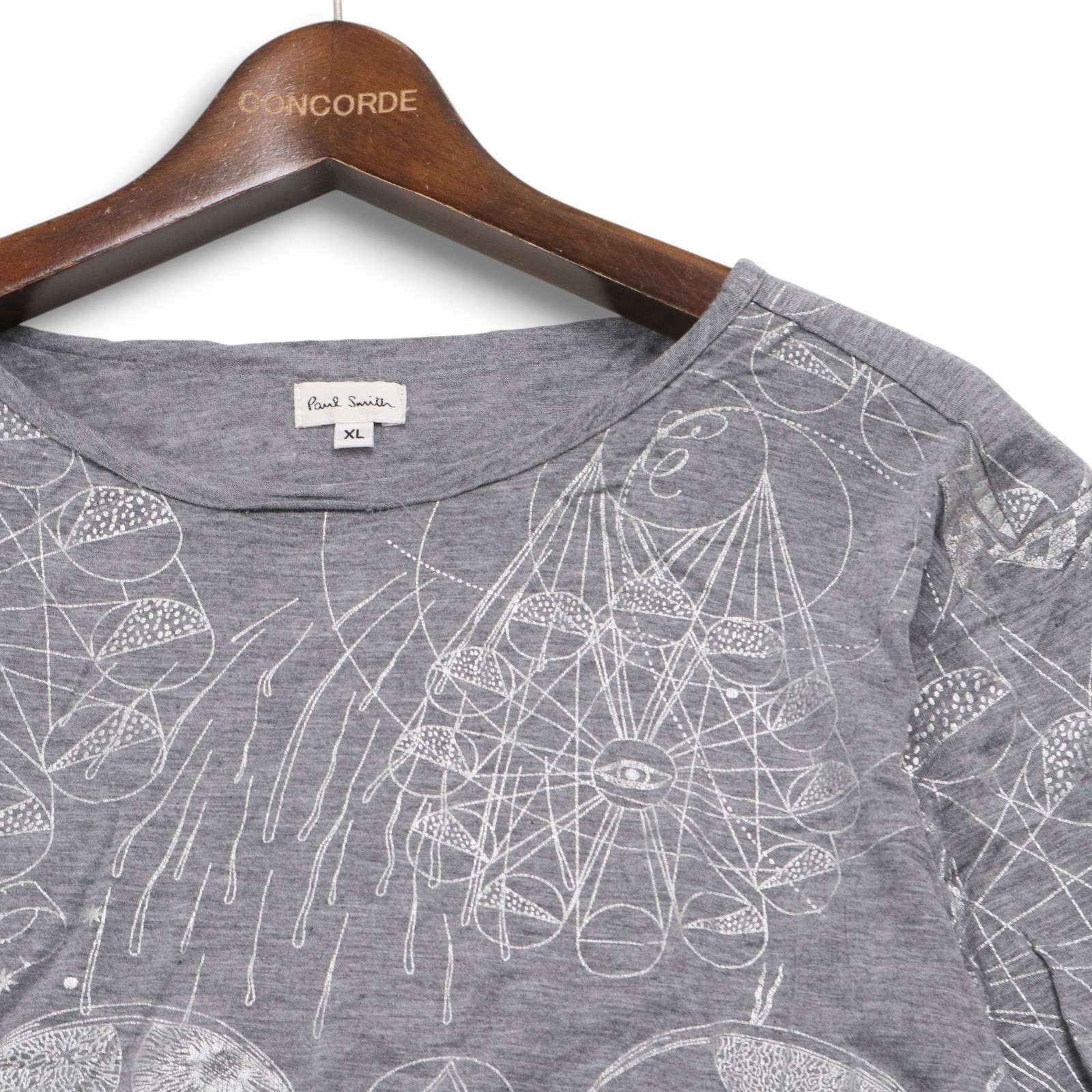 Paul Smith◆半袖カットソー/M/コットン/GRY/総柄 Paul Smith ポールスミス メインライン☆ 総柄 線画 半袖