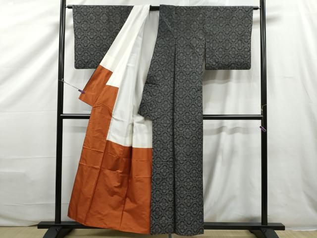 平和屋着物●訪問着　本場染大島紬　吉祥更紗花唐草文　黒地　正絹　逸品　CAAX0826vf 平和屋着物○訪問着 本場染大島紬 吉祥更紗花唐草文 黒地 正絹