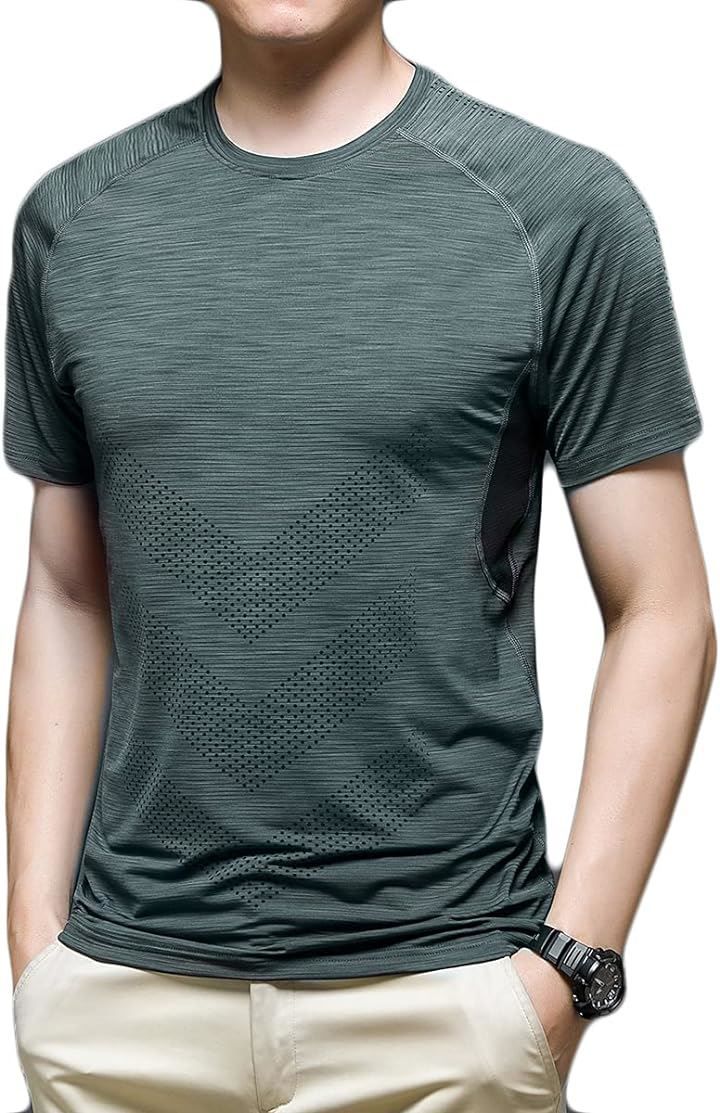 Kozy More 機能性 メンズ Tシャツ 涼しい 半袖 消臭 吸汗速乾 DRY 抗菌 防臭ドライ リフレクター スポーツ 運動着 丈夫 ティーシャツ 夏服( 02-Green，  2XL)
