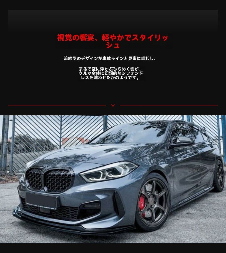 BMW 1シリーズ F40 Mスポーツ 118i 120i 128ti用 フロントリップスポイラー 1点セット カーボン柄 ピアノブラック 車体保護 強化外装パーツ