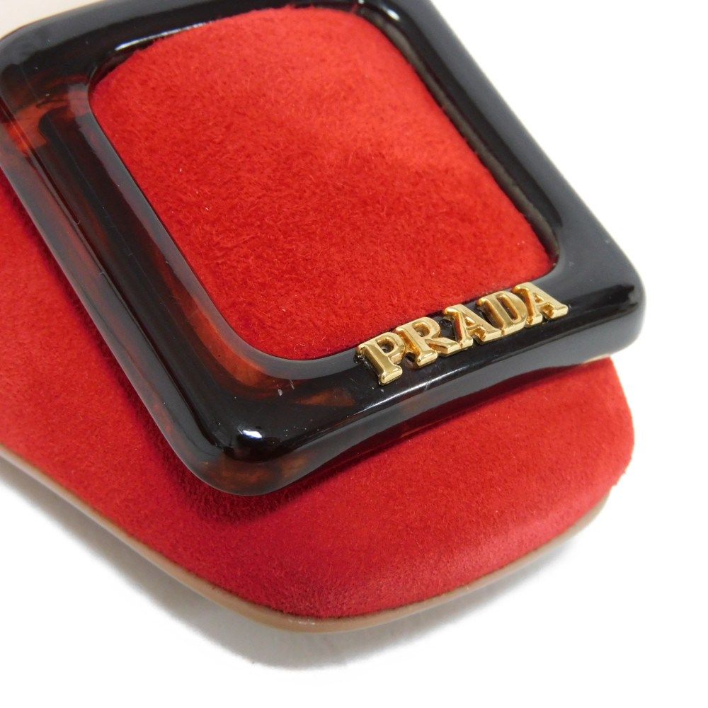 PRADA プラダ ポインテッド トゥ バックル スエード 36 ハバナ デミ柄  
