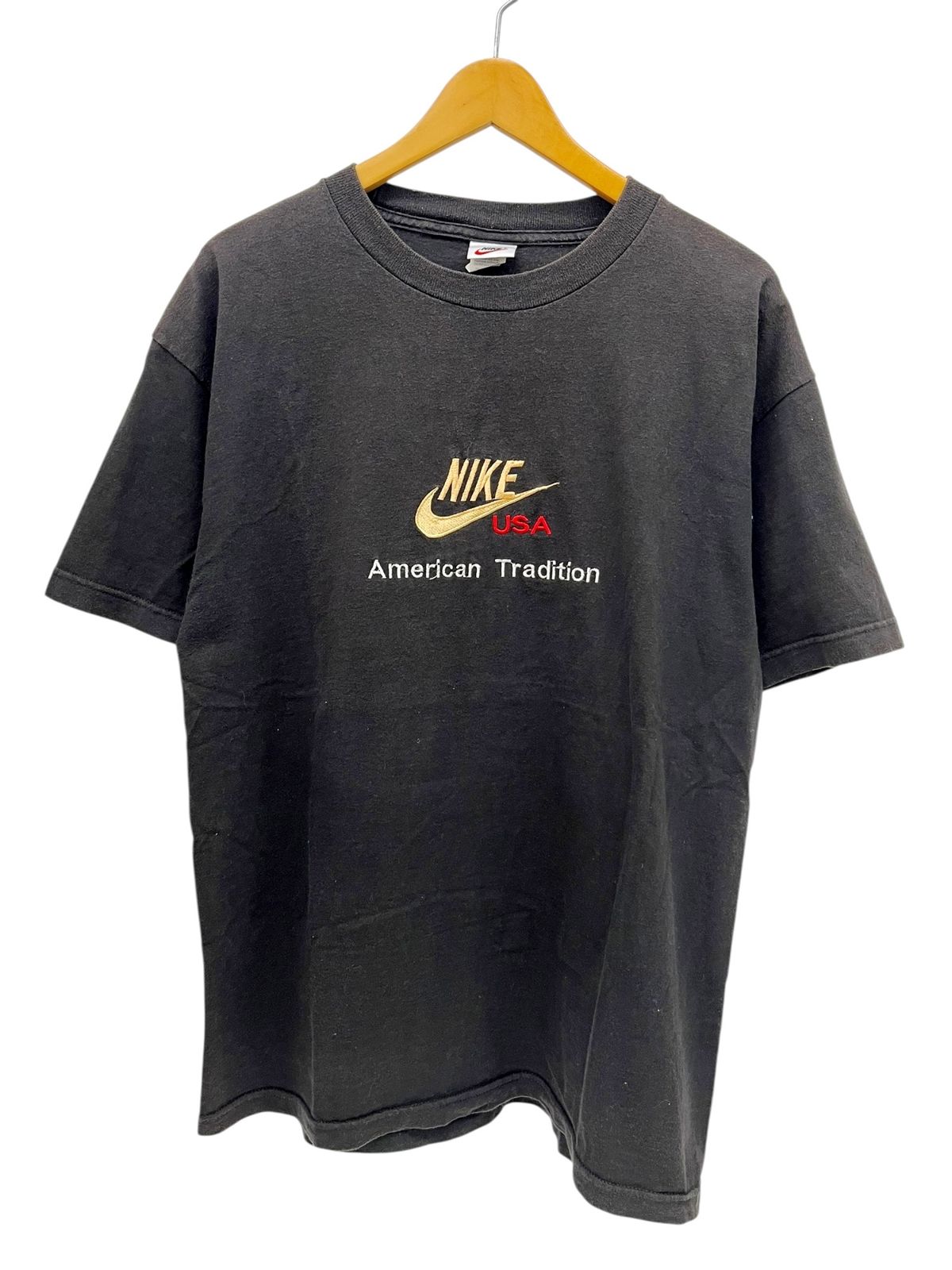 NIKE (ナイキ) USA製 90s フロントロゴ刺繍 Tシャツ 半袖 L ブラック 