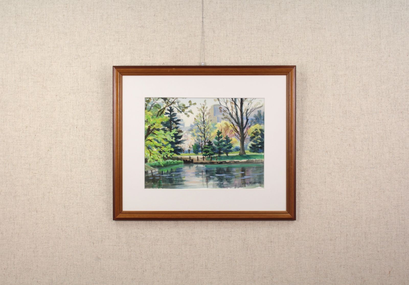 笹原 亮『池畔の春（道庁）』水彩画【真作保証】 絵画 笹原 亮 『池畔の春（道庁）』 水彩画 - 北海道画廊