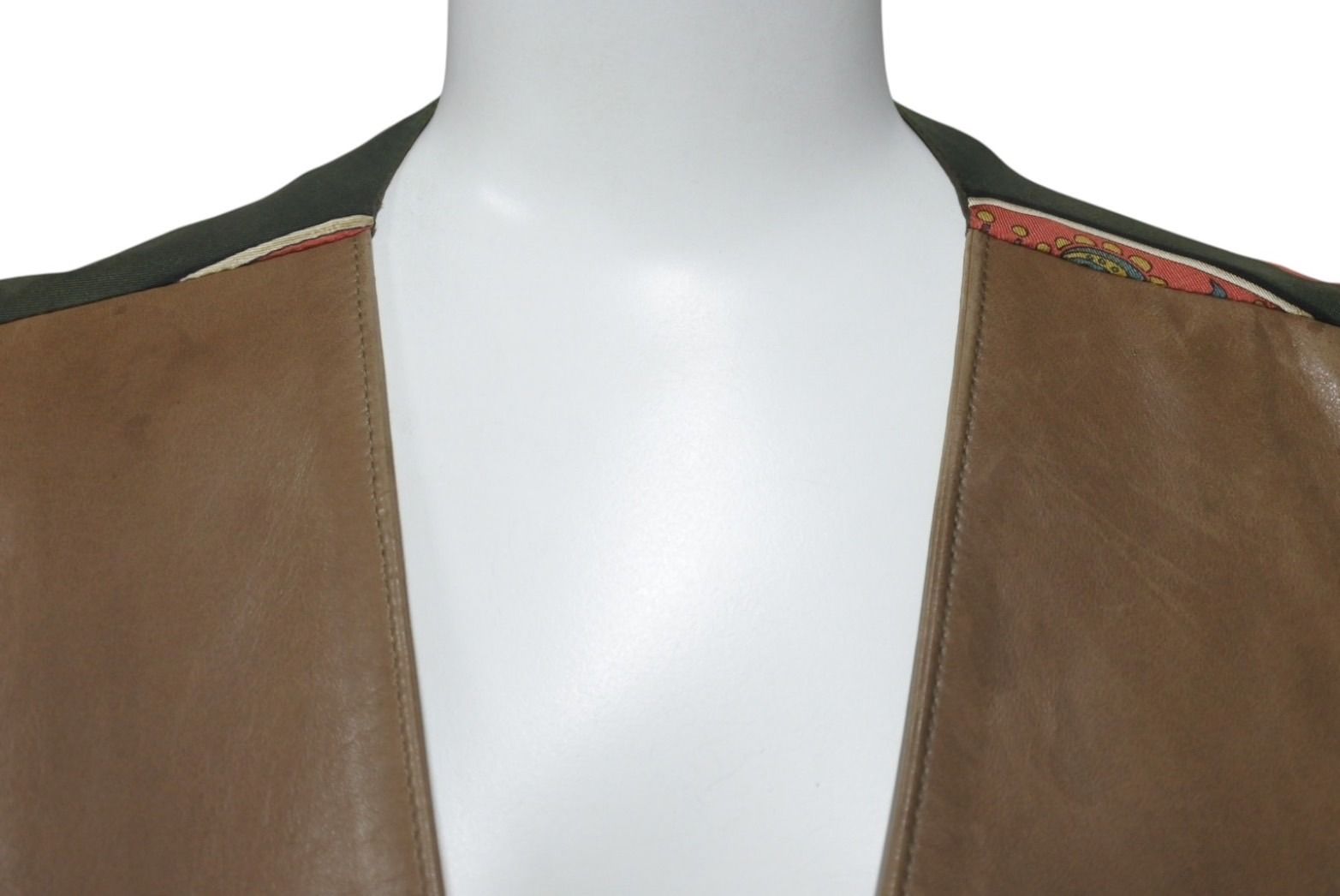 HERMES エルメス ベスト サイズ50 レザー ラムスキン シルク ブラウン  