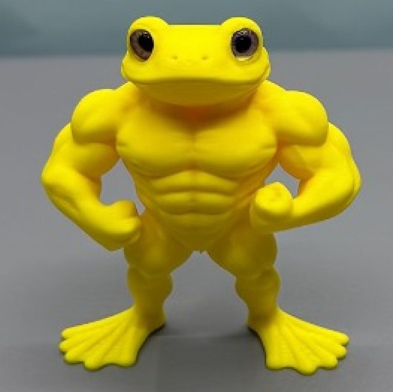 フィギュア カエル マッスル 二足歩行 おもしろい 置物 7cm イエロー