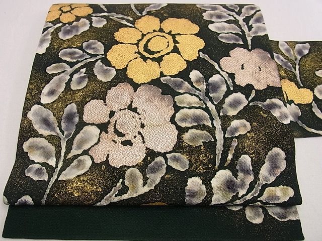 平和屋本店●希少　浦野理一　九寸名古屋帯　枝花文　鬼しぼ縮緬　金彩　逸品s6864 平和屋本店○希少 浦野理一 九寸名古屋帯 枝花文 鬼しぼ縮緬 金彩 逸品