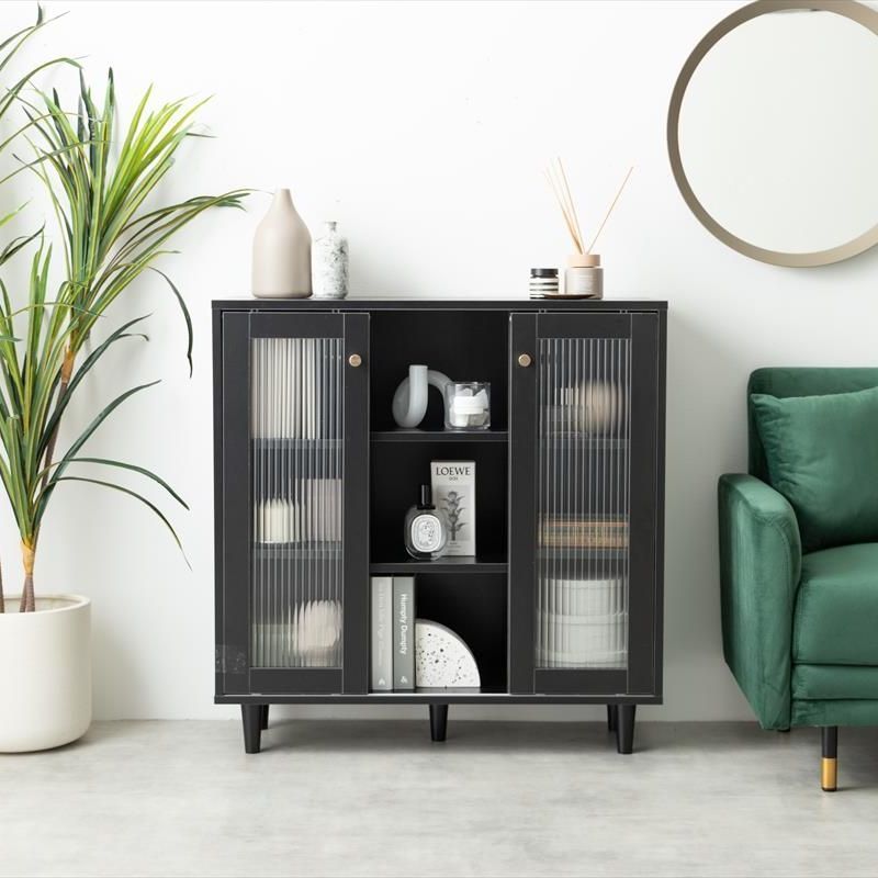 おしゃれ 引き戸 キャビネット 幅78cm ガラス扉 リビング収納 シェルフ 飾り棚 収納家具