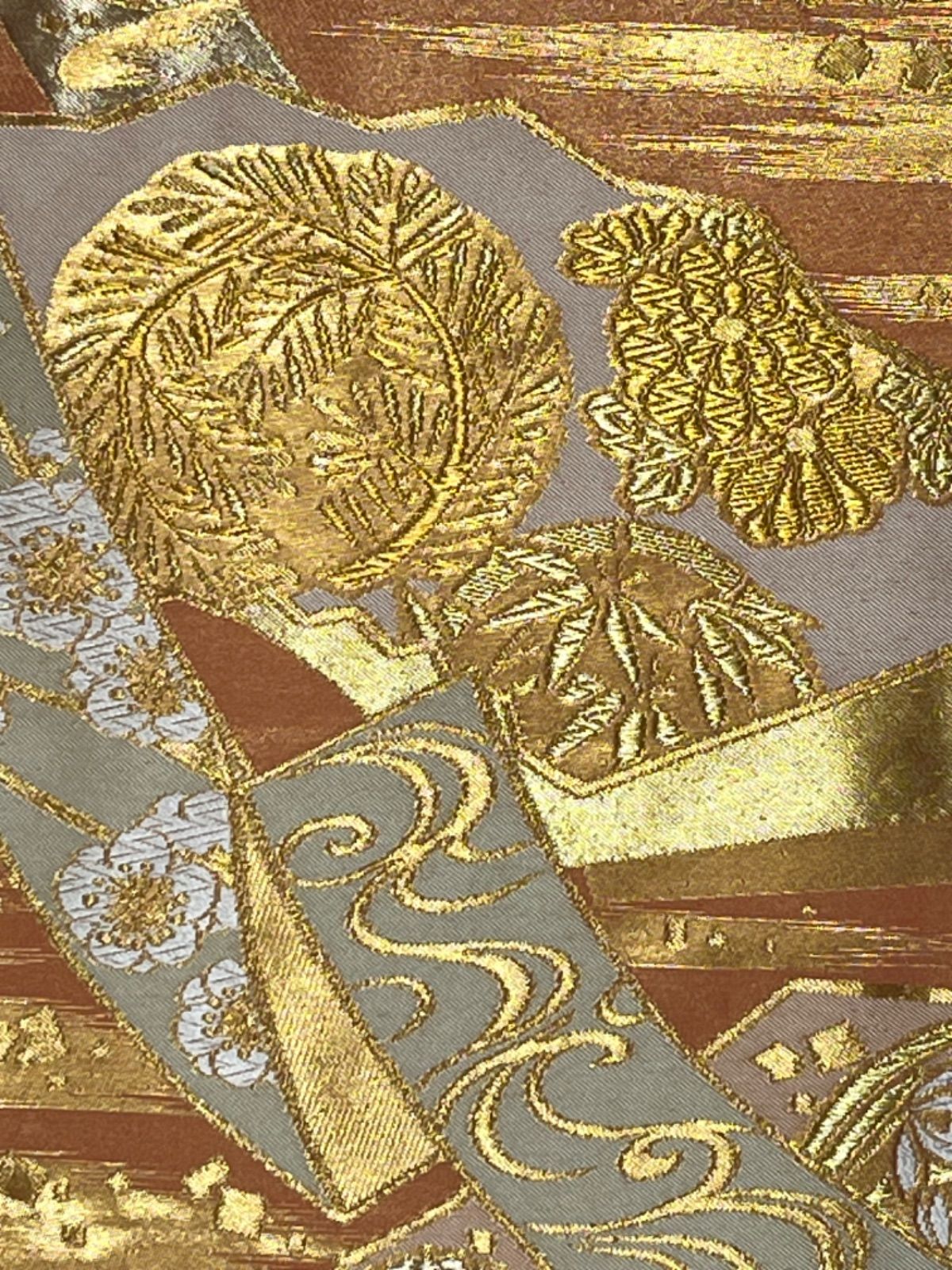 薩摩切子模様 七宝繋ぎ 袋帯 銀糸 正絹 六通