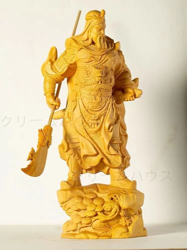 木彫 置物 三国志関公聖君 関羽立像 青龍偃月刀 武財神 彫刻 柘植材 木彫 置物 三国志関公聖君 関羽立像 青龍偃月刀 武財神 彫刻