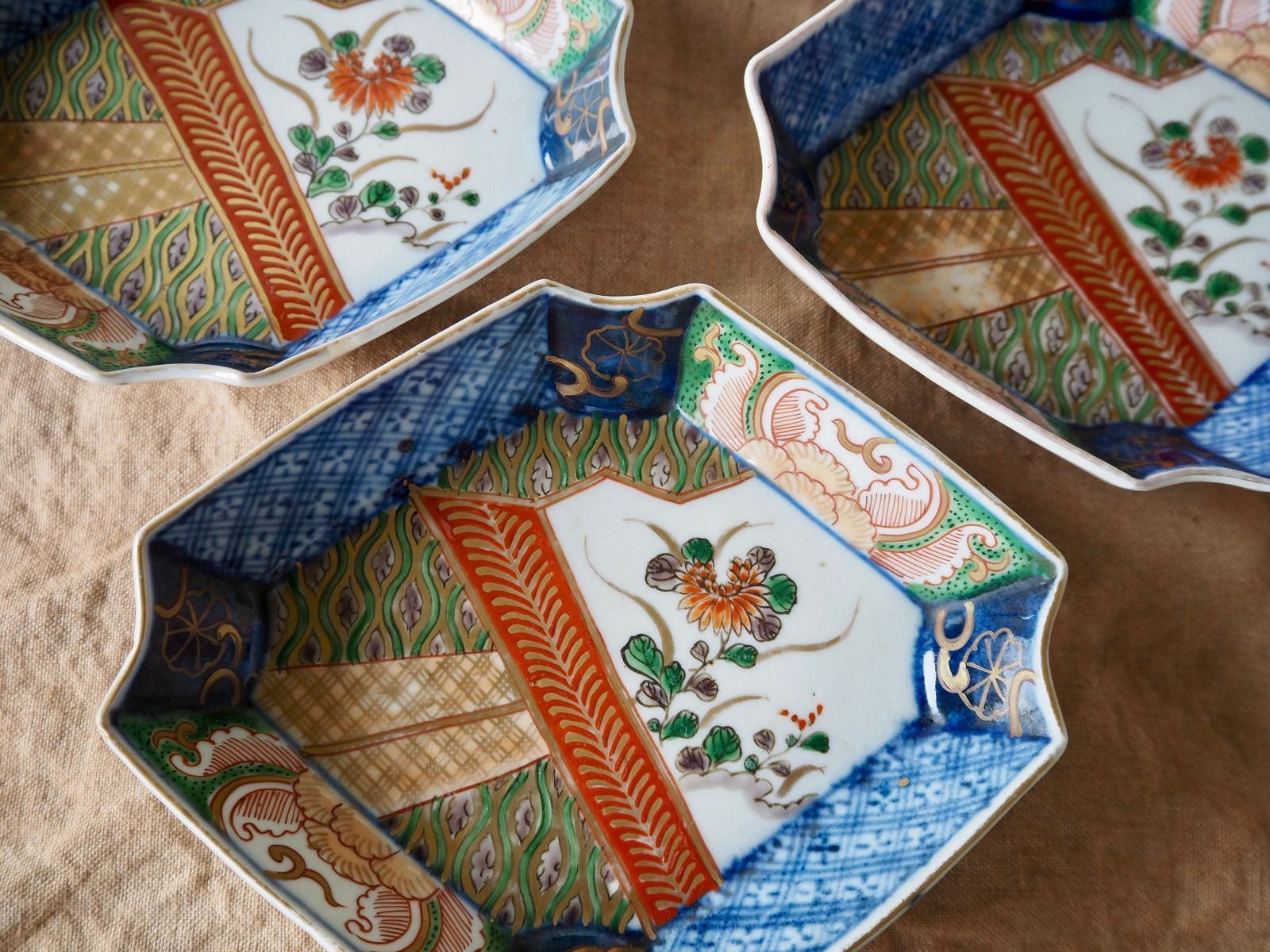 錦手金彩色絵　花唐草　龍　鳳凰　なます皿　5客　伊万里　時代皿 錦手金彩色絵 花唐草 龍 鳳凰 なます皿 5客 伊万里 時代皿