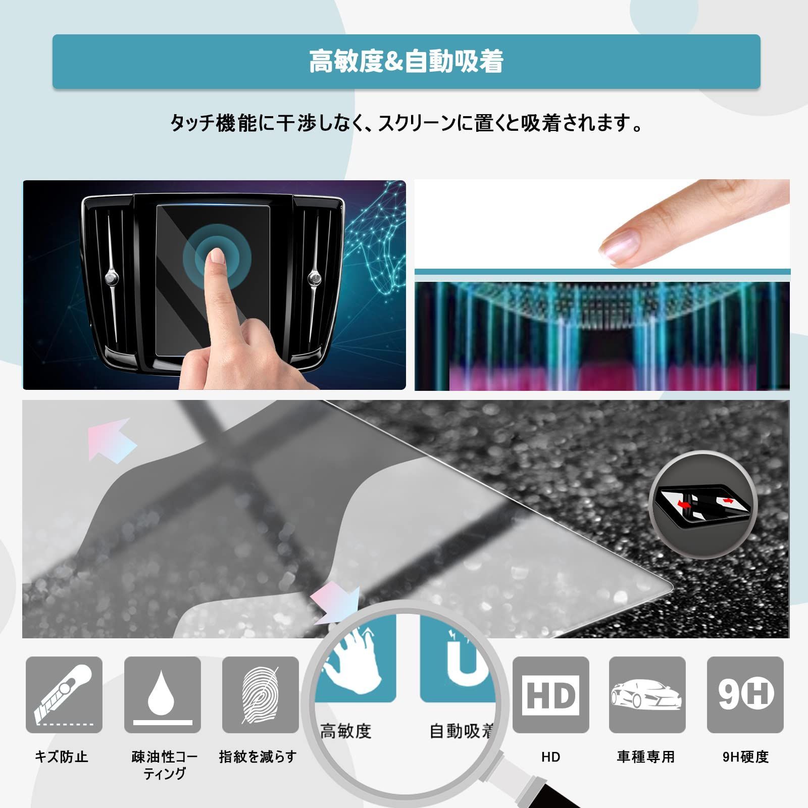 在庫 強化ガラスフィルム 液晶保護フィルム 高感度タッチ ナビゲーション xc 60 防気泡 40 Volvo キズ防止 ボルボ 8.7インチ強化ガラス 貼り付け簡単 CDEFG