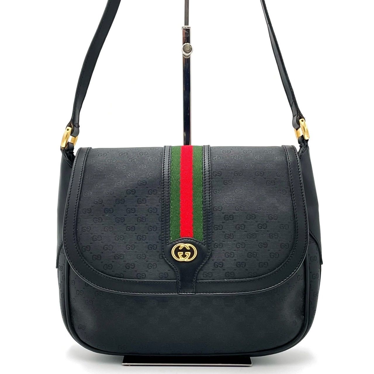 ✨良品✨ GUCCI グッチ ショルダーバッグ ポシェット フラップ マイクロGG シェリーライン 総柄 インターロッキング PVCレザー 肩掛け  斜め掛け レディース ブラック 黒色 - メルカリ