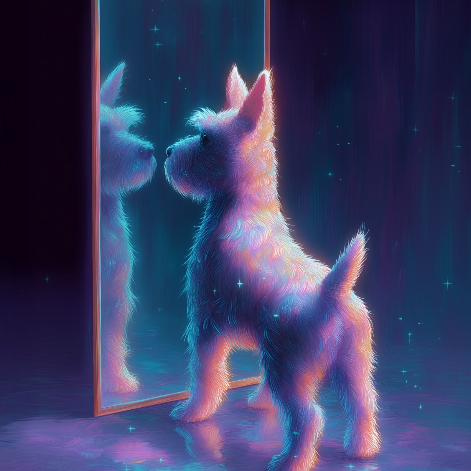 名入れOK リフレクション - シュナウザー犬 No.3 アートポスター ペットロス うちの子記念日 北欧 ナチュラル モダンインテリア