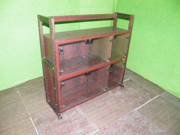 W98cm ガラス扉の木製ラック□オーディオラック・本棚・キャビネット